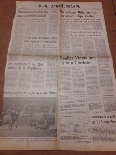 Tapa Diario La Prensa 5 08 1980 Independiente Quilmes Videla