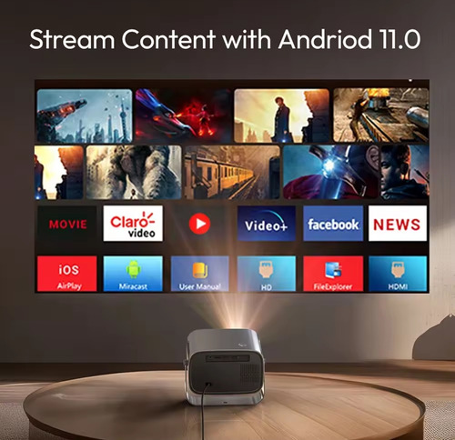 Projetor Vevshao A12 350 Ansi Lúmens Hd Android 11 Wifi 6