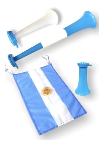 Imagen 3 de 10 de Combo Mundial Bandera Gorro Corneta Vuvuzela Vamos Argentina
