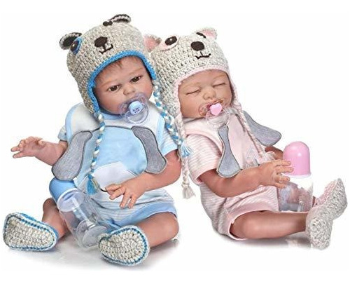 2pcs Reborn Baby Dolls Gemelos Silicona De Cuerpo Completo N