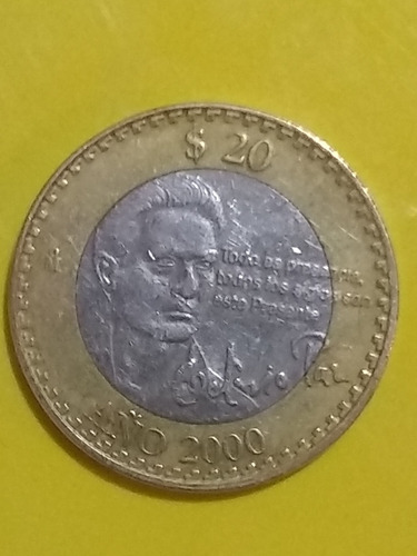 Moneda De 20 Pesos Del Año 2000 Con La Firma De Octavio Paz