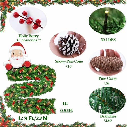 Guirnalda De Navidad Iluminada De 9 Pies 50 Luces Led, ...