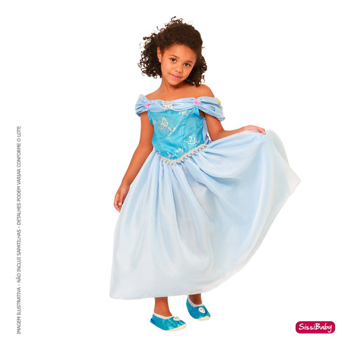 Fantasia Infantil Cinderela Princesa Azul Com Borboletas
