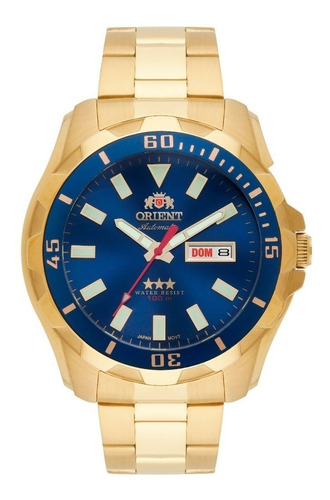 Imagem 1 de 5 de # Relógio Orient Masculino Automático Dourado Azul 469gp078f