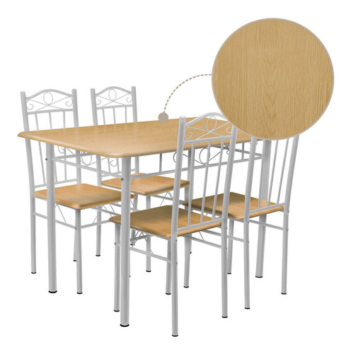 Comedor 4 Sillas Rectangular Elegante Color Madera Adir Bordó Liso