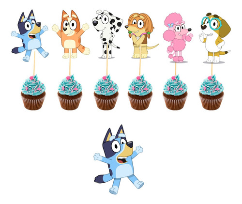 40 Pzas Mini Cake Topper Bluey Fiesta Infantil Para Cupcake