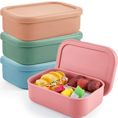 Set De 4 Cajas Bento De Silicona Reutilizables Para Almuerzo