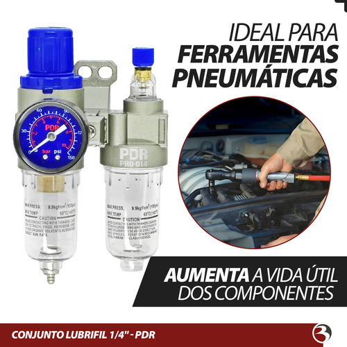 Filtro Ar Para Compressor Com Regulador Lubrificador 1/4 Pdr