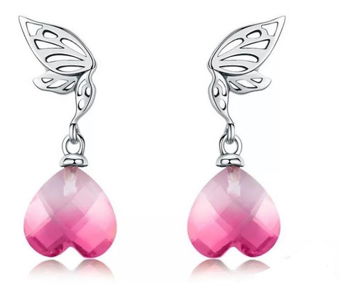 Aros Alas Angel Corazón Fucsia Plata 925 / Canale Donna 