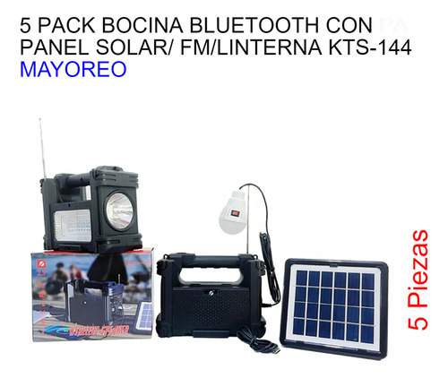 5 Pack Bocina Bluetooth Con Panel Solar/ Fm/linterna Kts-144