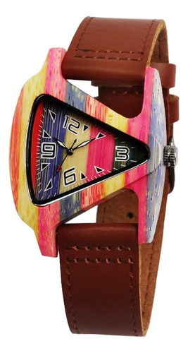 Relojes De Mujer Triángulo Colorido Bambú Relojes De Madera 