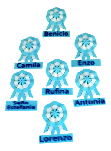 Pack 30 Escarapelas Argentina 3d Personalizada Con Nombre. Celeste Y Blanco Escarapela Argentina