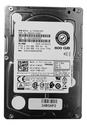 Disco Duro Dell Sas 600gb 2.5  Sas 12 Gb/s 64mb 1500 (Reacondicionado)