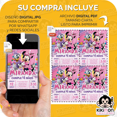 Invitacion Digital Boutique Minnie Mouse Fiesta Cumpleaños