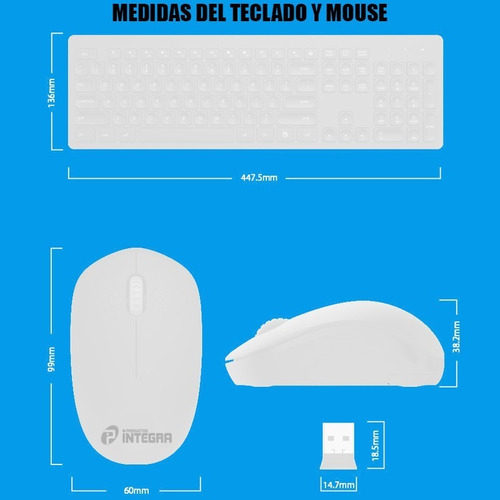 Imagen 4 de 10 de Combo Teclado Pc Blanco Usb Multimedia Con Mouse Integra