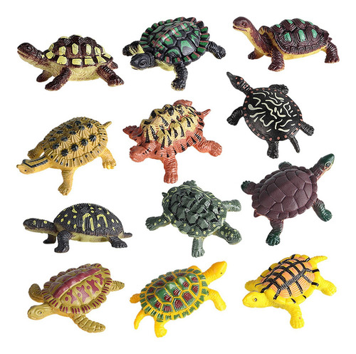E Para 12pcs Simulação Bonecos De Ação De Tartarugas De