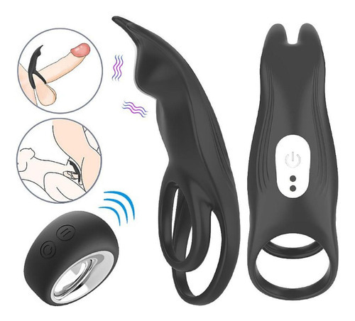 Anel Peniano + Vibrador Estimulador Clitoriano Com Controle Cor Cinza-escuro