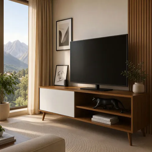 Racks Organizador Tv Retrô Moderno Preto/branco Pés Palito Branco
