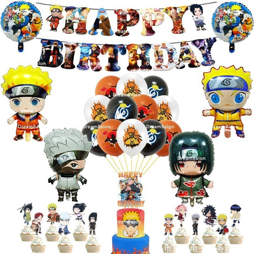 Set Cotillón Cumpleaños Naruto Cupcake Globo Guirnalda