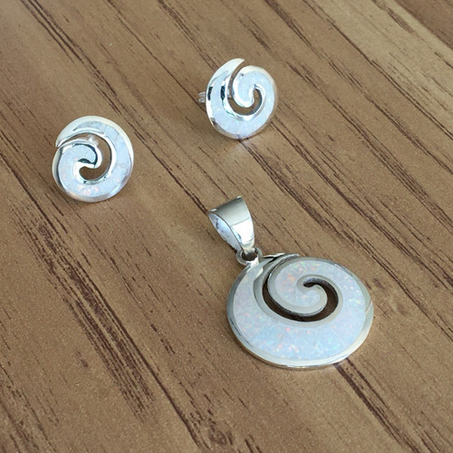 Imagen 5 de 10 de Juego Plata 925 Dije Y Aretes Opalo Set Mujer Agálea Joyería