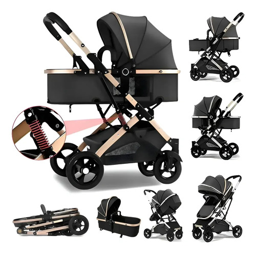 Carrinho De Bebê Passeio 3 Em 1 Chique Reversivel Conforto Dobrável Leve Com Capa E Cesta Para 0-36 Meses Preto