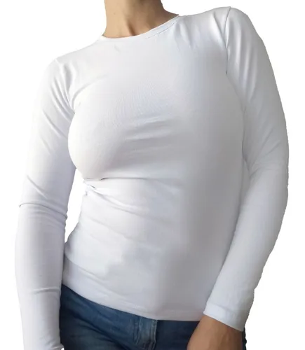Remera Manga Larga B sica Mujer Algodon Con Lycra Elastizada