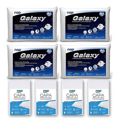 Kit 4 Travesseiros Nasa Galaxy + 4 Capas Impermeáveis Percal