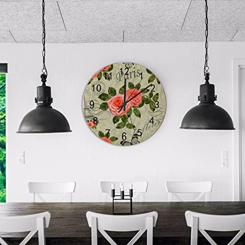 Reloj De Pared De Madera Con Diseño De Rosas Rosas Vintage,