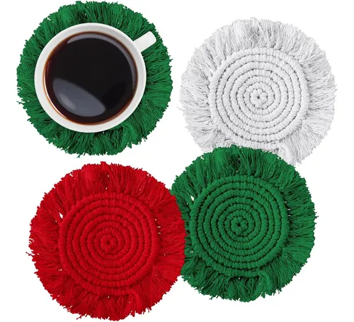 comprar Whaline 3 Posavasos De Macramé Bohemios, Color Blanco, Rojo,