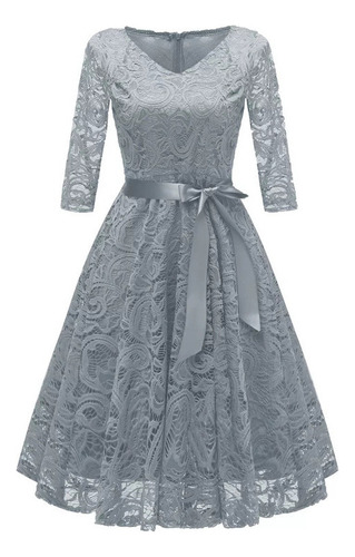 Vestido De Encaje Para Mujer Con Cuello En V