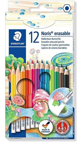 Lapices Staedtler Noris X 12 Colores Erasable Borrables Goma