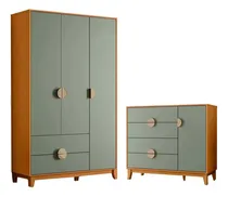 Comprar Jogo De Quarto Solteiro Guarda-roupa 3 Portas E Cômoda Ipê