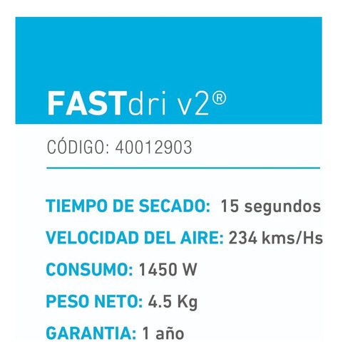 Secamanos Eléctrico Inelec Fastdri V2 Automático Secado 15 S