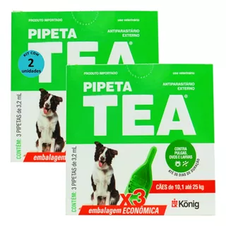 Pipeta Tea Antipulgas 3,2ml Cães 10,1 A 25kg C/3 Un Kit 2 Cx