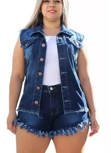Imagem 1 de 4 de Short Feminino Jeans Curto Desfiado Com Lycra Plus Size