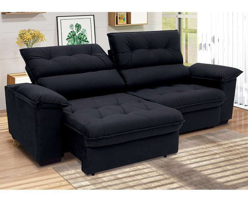 Sofá 3 Lugares Retrátil E Reclinável Piemont Suede Preto