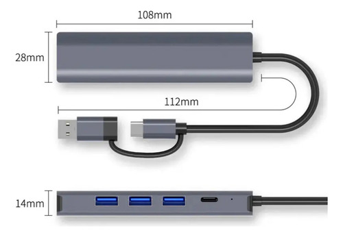 Hub Dock Adaptador Usb-c Usb-a 5 En 2 Compatible Con Mac Pc