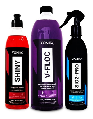 Shampoo Automotivo V-floc 1,5l + Sio2 Pro + Shiny Vonixx