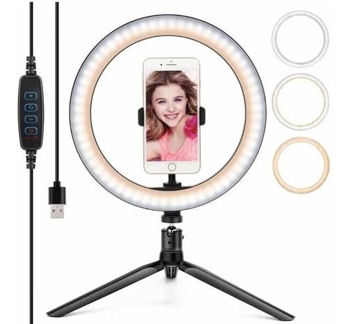 Imagen 2 de 10 de Anillo Aro Luz Led Fotografía 26 Cm + Trípode Ajustable