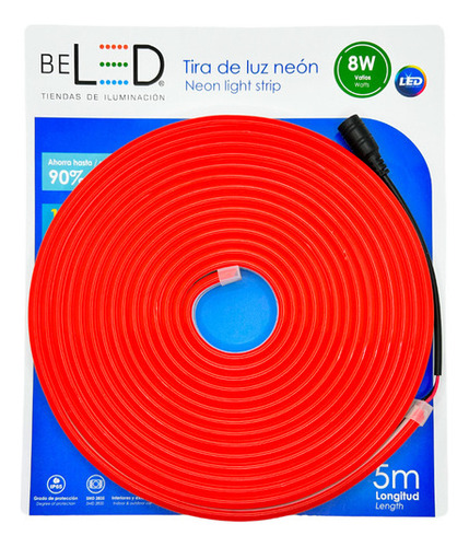Tira Led Neon Flex 5m 12v Con Fuente 12v 3a Decorativa Color de la luz Rojo