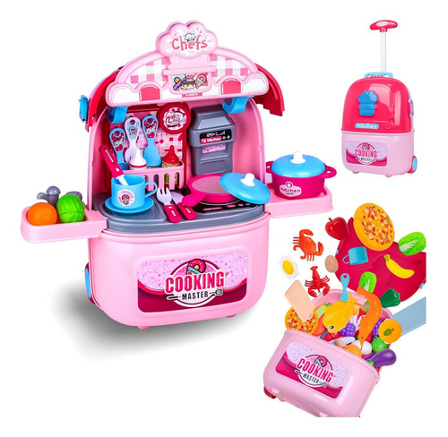 Conjunto De Cocina De Juguete Awsoo Maleta Rodante 1-5 Años