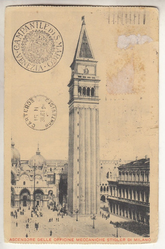 1924 Postal Ascensore Stigler Milano A Montevideo Con Sellos