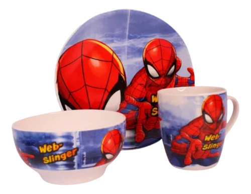 Set 3 Piezas Vajilla Infantil Vaso Taza Plato Hombre Araña