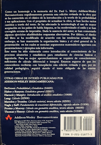 Libro Probabilidad Y Aplicaciones Estadísticas - Meyer
