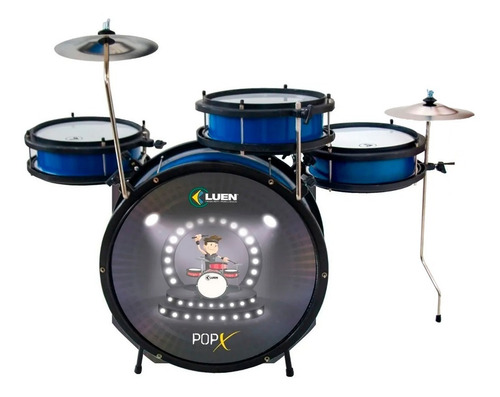 Imagem 1 de 2 de Bateria Infantil Luen Pop X Azul Com Banco + Baquetas
