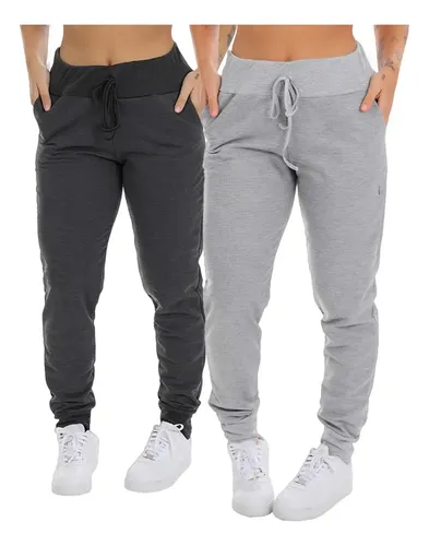 Kit 2 Calça Moletom Slim Jogger Com Bolso Feminino Adulto