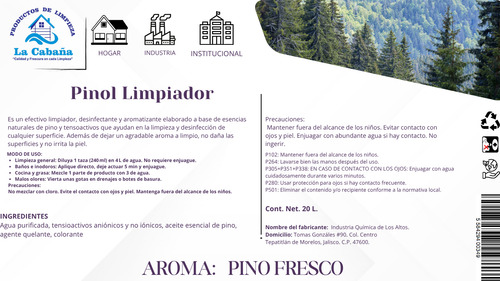 Pinol Limpiador 20lts Aroma Pino Fresco Pino Fresco