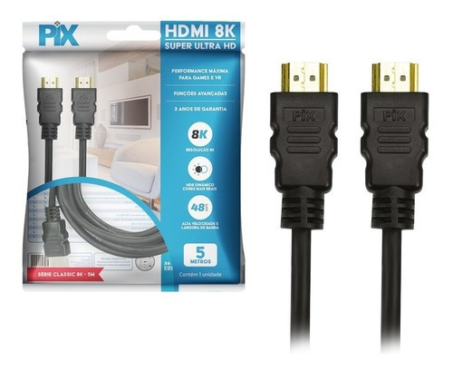 Cabo Hdmi 8k 2.1 Ultra Hd Gold 5m Hdr Dinâmico 5 Metros - Pix