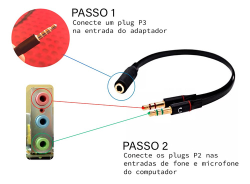 Cabo Adaptador De Áudio P3 X P2 Headset Pc Notebook