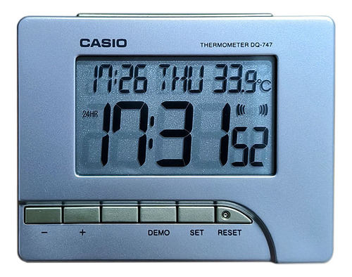 Relógio De Mesa Despertador Casio Digital Data Temperatura Cor Prata